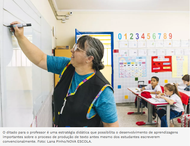 Uma imagem representando o processo de ditado pelo professor